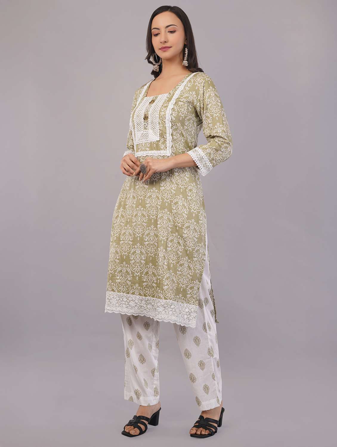 women three quarter sleeve kurta pant with dupatta set - 21786774 -  Standard Image - 2
