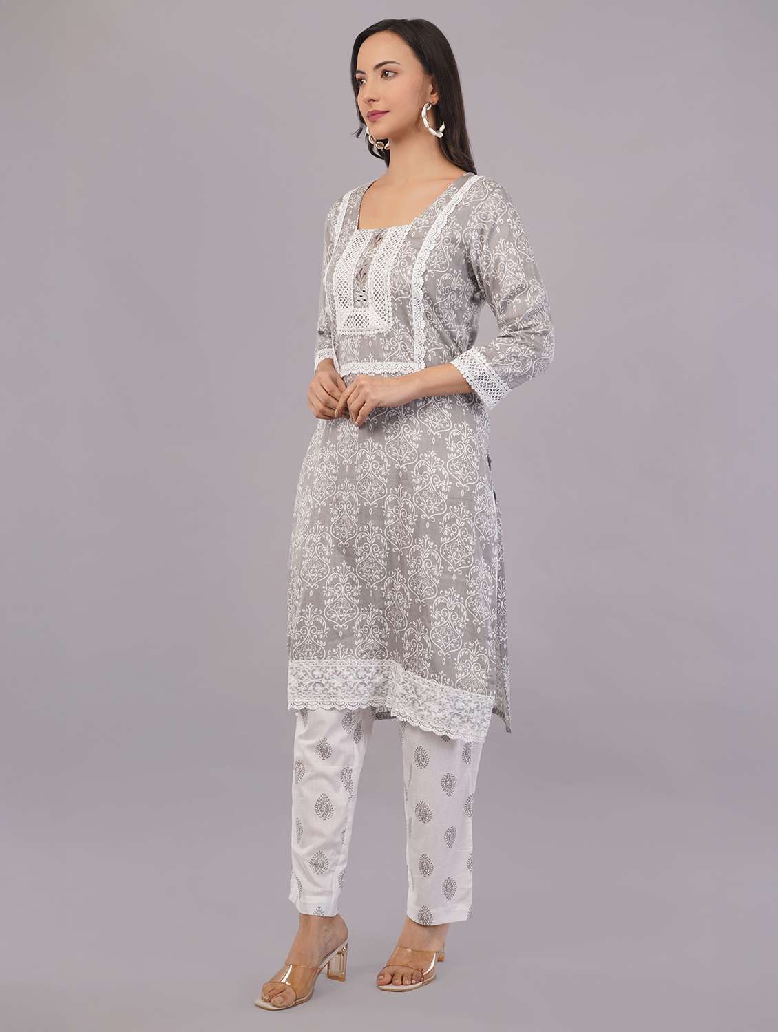 women three quarter sleeve kurta pant with dupatta set - 21786776 -  Standard Image - 2