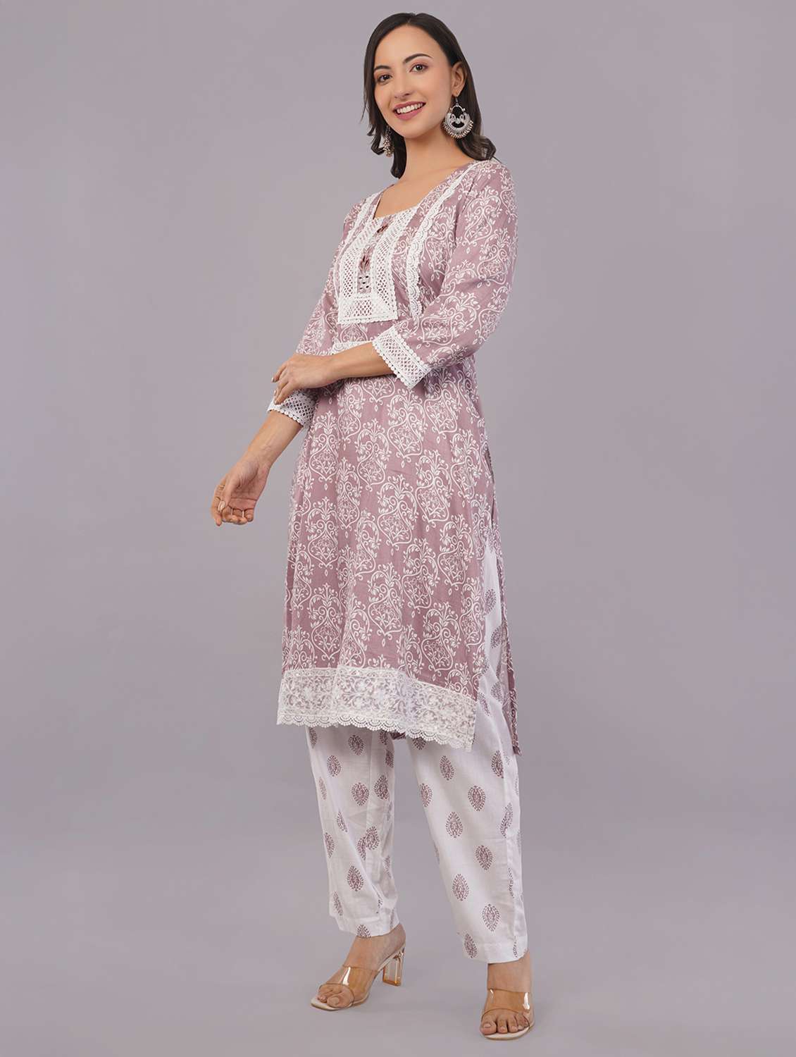women three quarter sleeve kurta pant with dupatta set - 21786778 -  Standard Image - 2