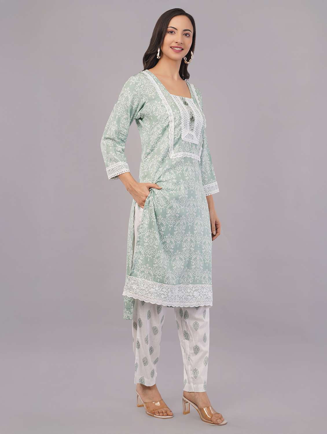 women three quarter sleeve kurta pant with dupatta set - 21786779 -  Standard Image - 2