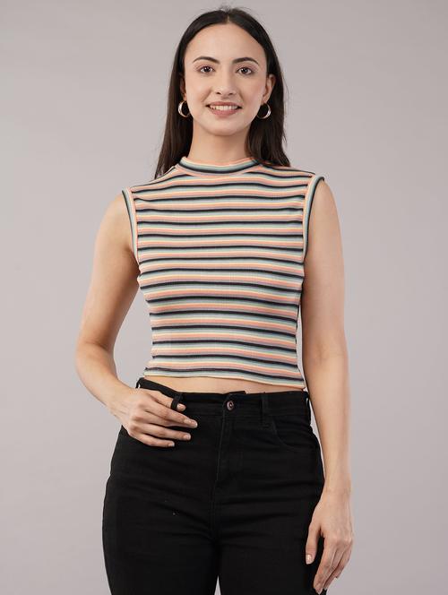 women striped sleeveless crop top - 21786839 - Standard Image - 0