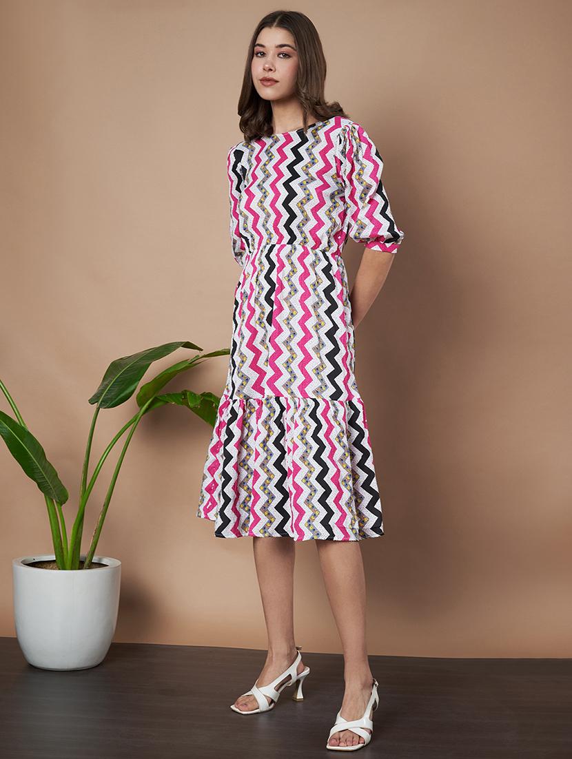 women printed puff sleeves tiered dress - 21787071 - Standard Image - 2