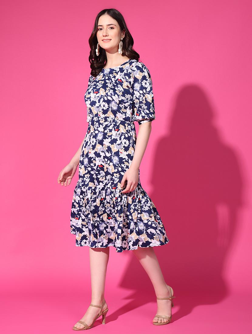 women printed puff sleeves tiered dress - 21787073 - Standard Image - 2