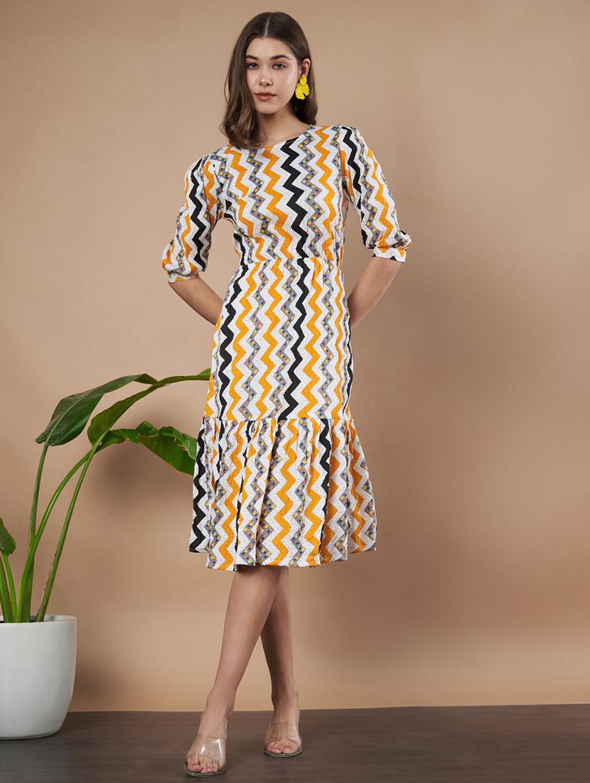women printed puff sleeves tiered dress - 21787082 - Zoom Image - 0