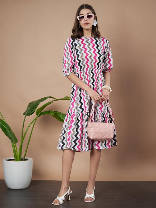 women printed puff sleeves tiered dress - 21787083 -  Standard Image - 0