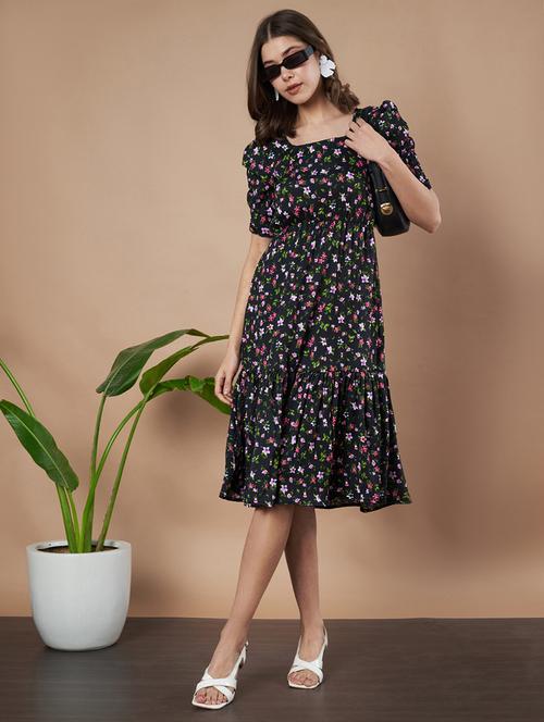 women floral printed puff sleeves tiered dress - 21787087 - Standard Image - 0