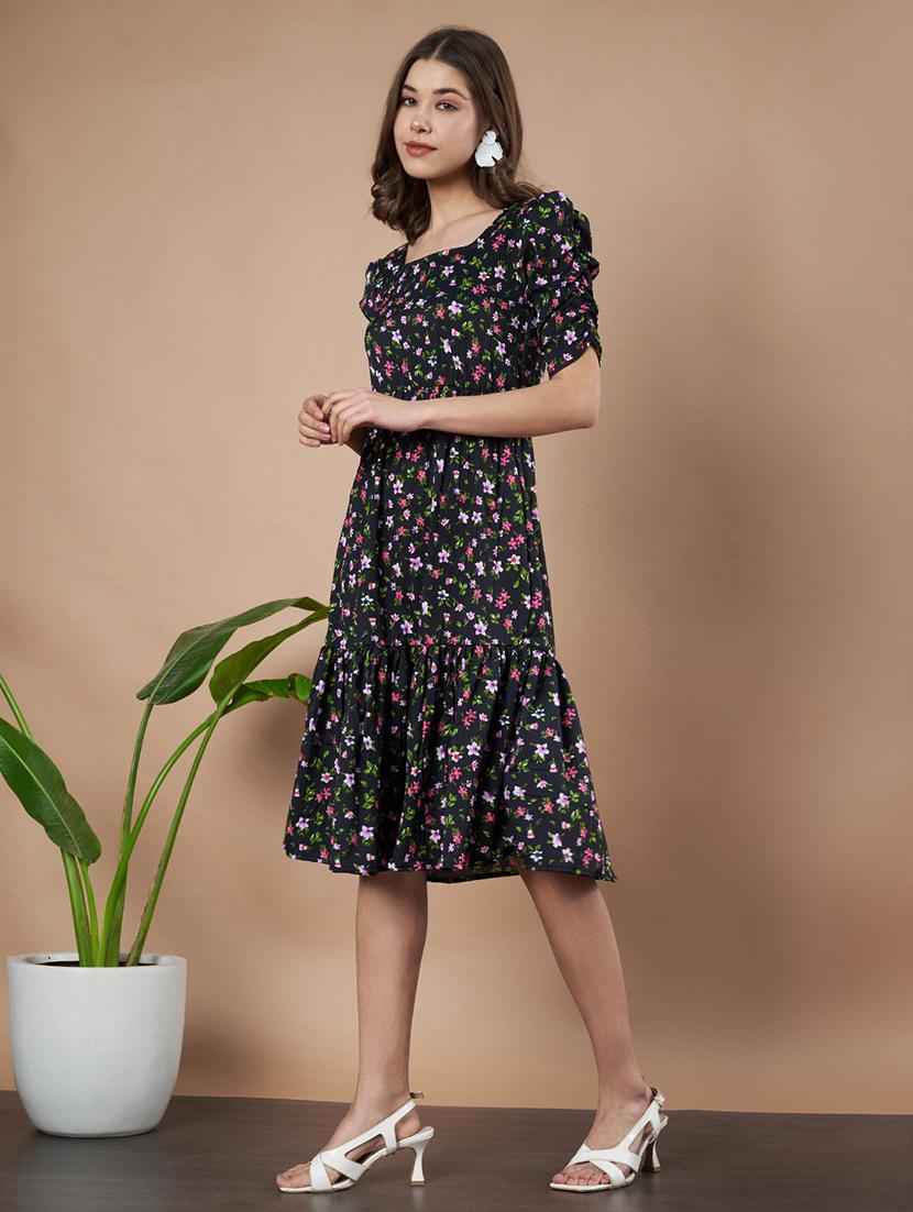women floral printed puff sleeves tiered dress - 21787087 - Standard Image - 2