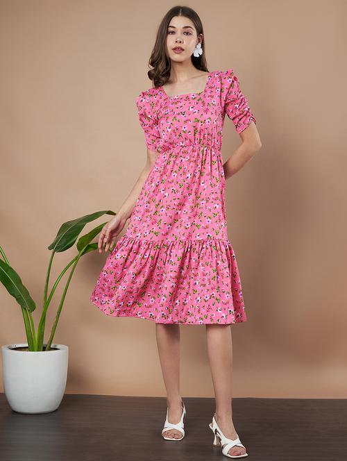women floral printed puff sleeves tiered dress - 21787089 - Standard Image - 0