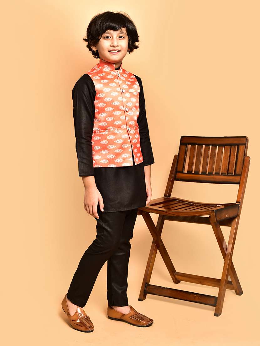 boys solid mandarin neck kurta pyjama ethnic jacket set - 21787122 - Standard Image - 2