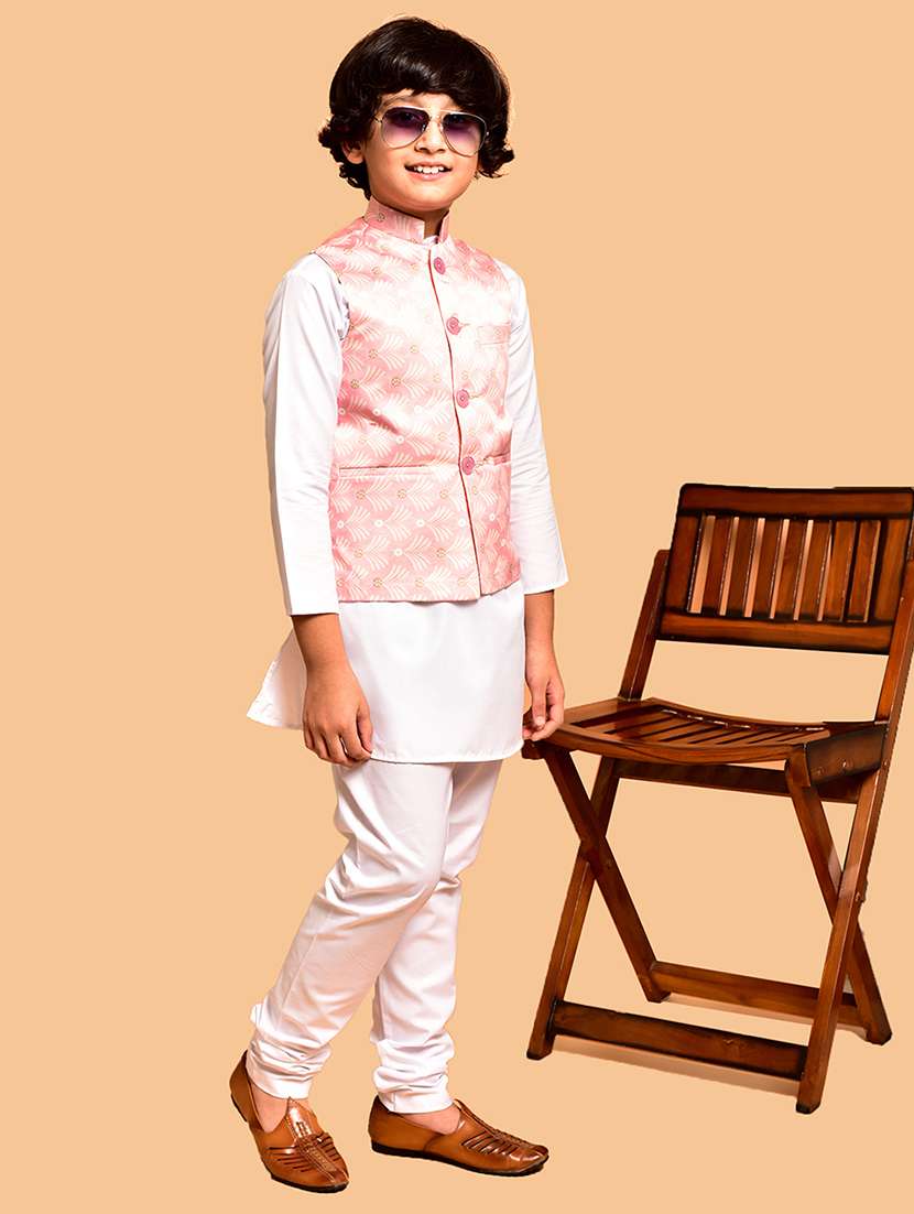boys solid mandarin neck kurta pyjama ethnic jacket set - 21787123 - Standard Image - 2