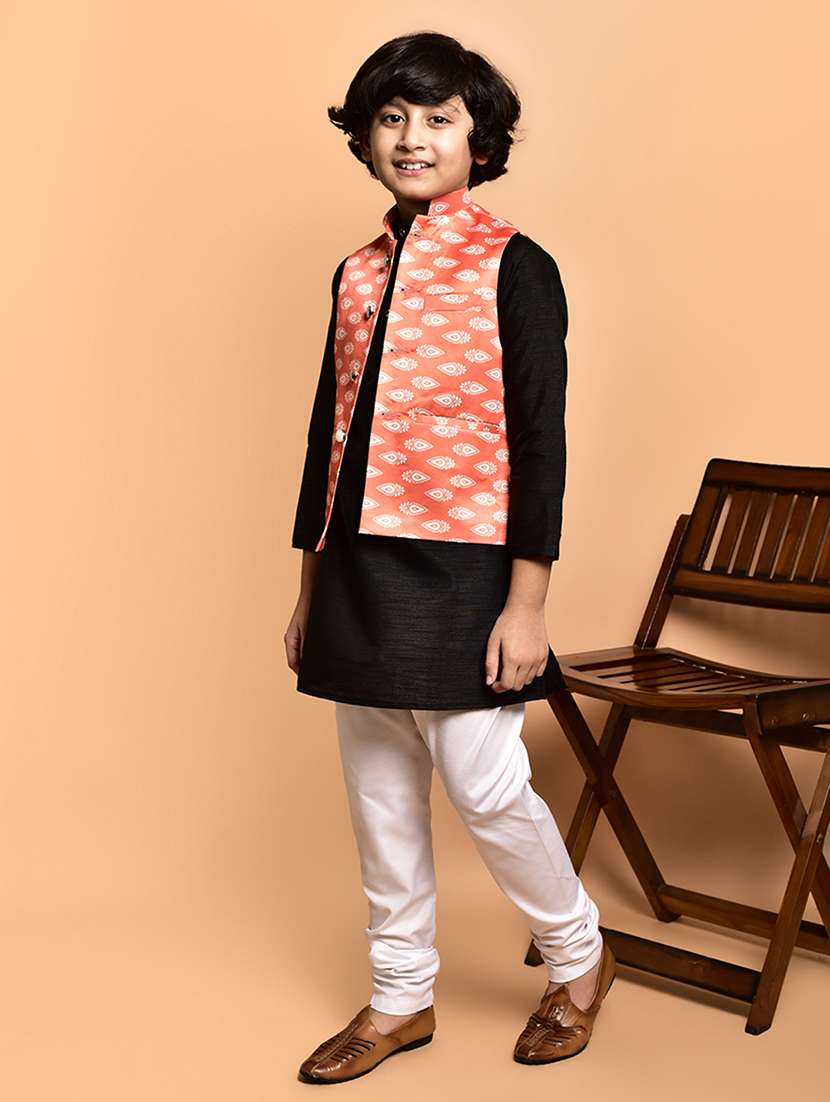 boys solid mandarin neck kurta pyjama ethnic jacket set - 21787131 - Standard Image - 2