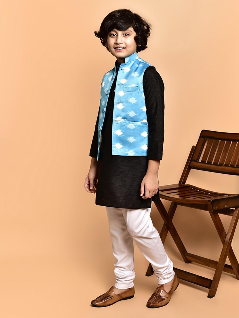 boys solid mandarin neck kurta pyjama ethnic jacket set - 21787133 - Standard Image - 2