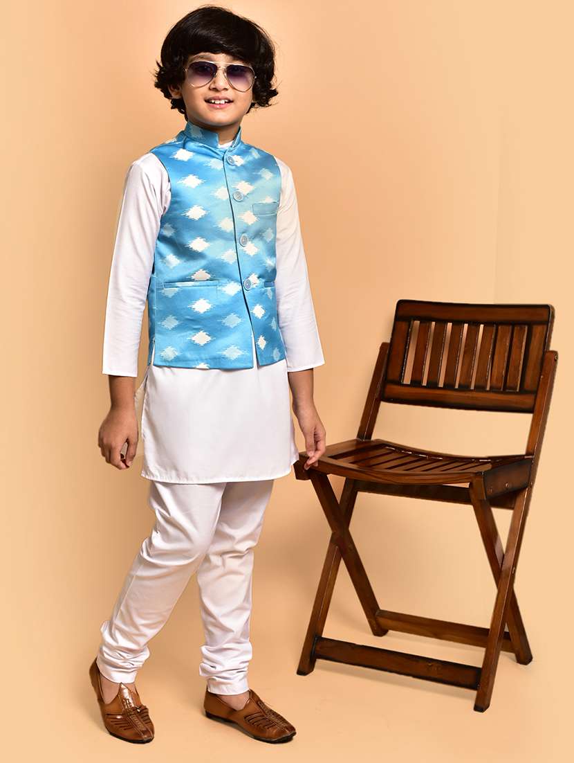 boys solid mandarin neck kurta pyjama ethnic jacket set - 21787145 - Standard Image - 2