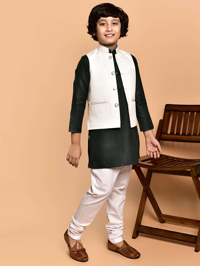 boys solid mandarin neck kurta pyjama ethnic jacket set - 21787151 -  Standard Image - 2
