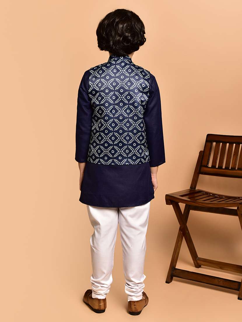 boys solid mandarin neck kurta pyjama ethnic jacket set - 21787159 - Standard Image - 2