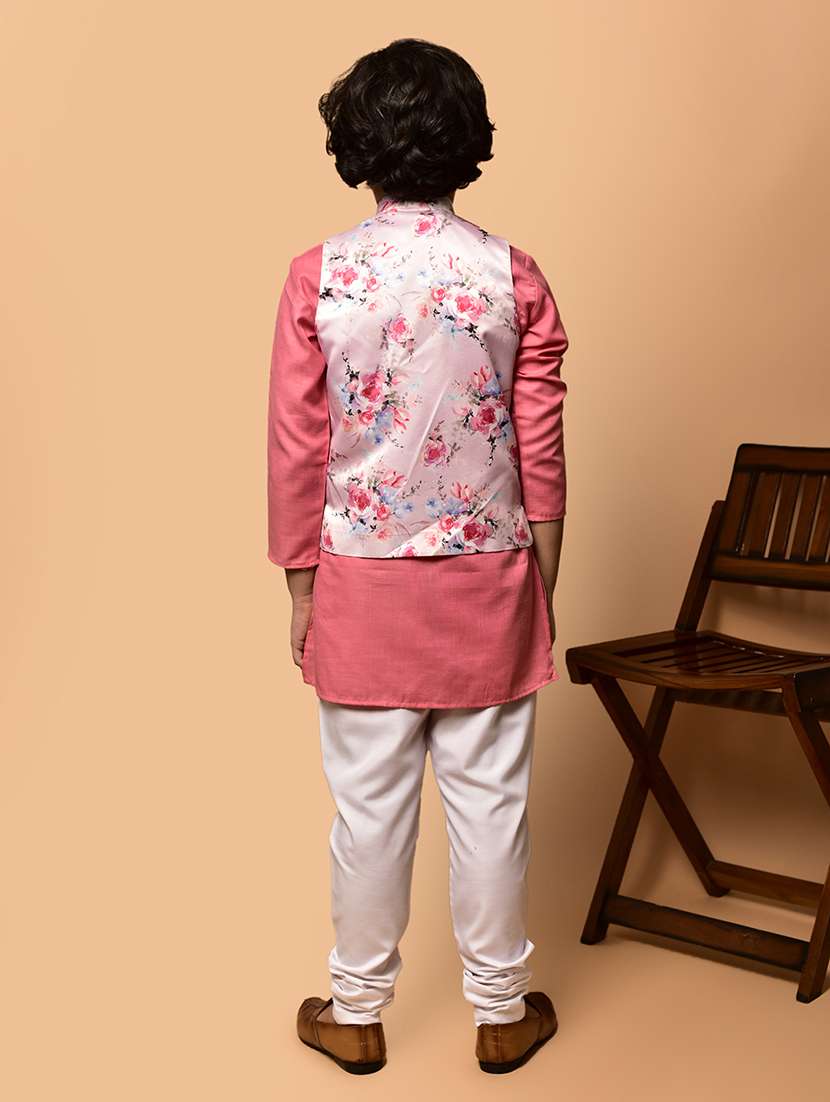 boys solid mandarin neck kurta pyjama ethnic jacket set - 21787167 -  Standard Image - 2