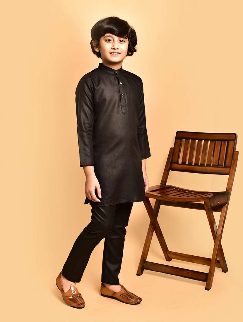 boys solid mandarin neck kurta pyjama set - 21787199 - Standard Image - 2