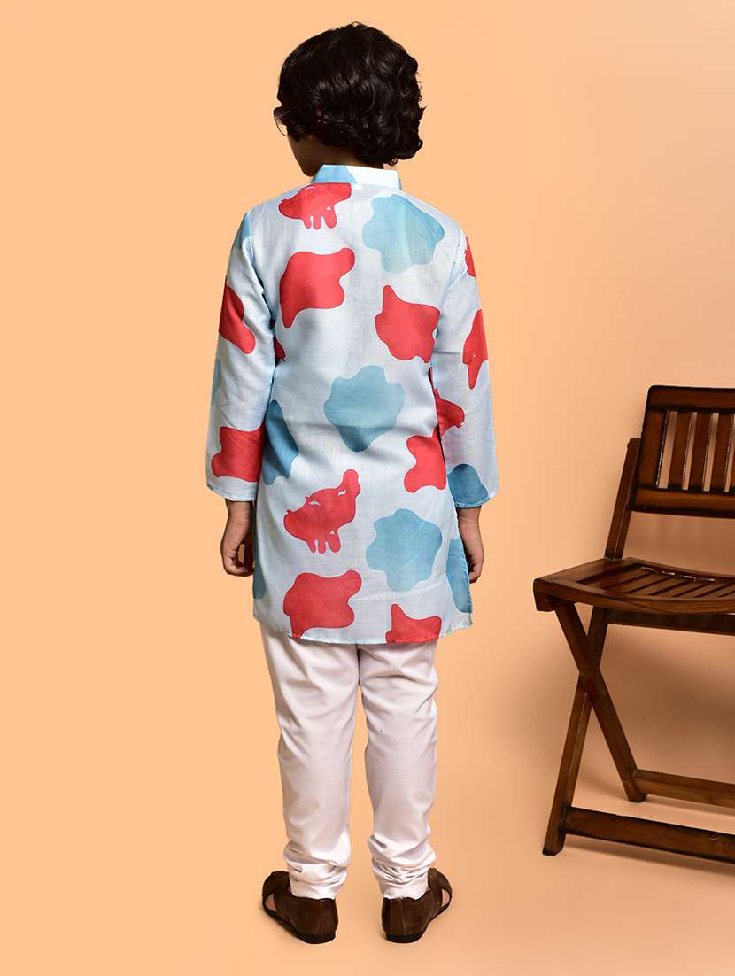 boys printed mandarin neck kurta pyjama set - 21787213 -  Standard Image - 2