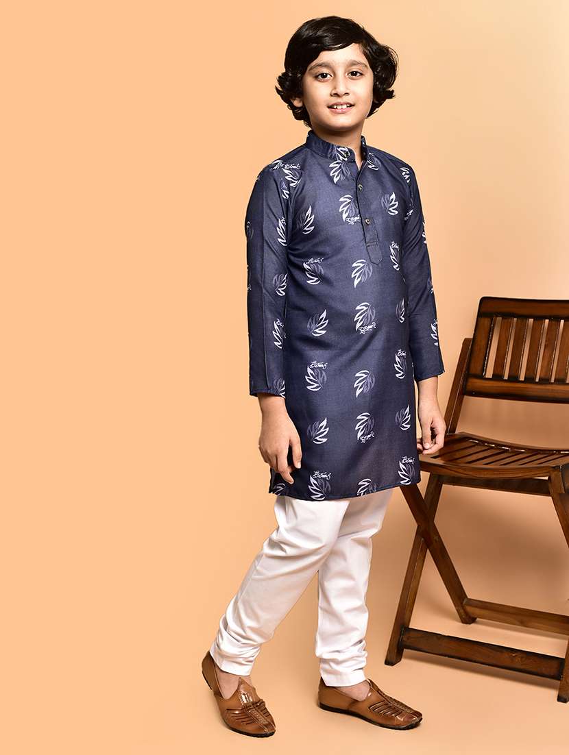 boys printed mandarin neck kurta pyjama set - 21787214 - Standard Image - 2