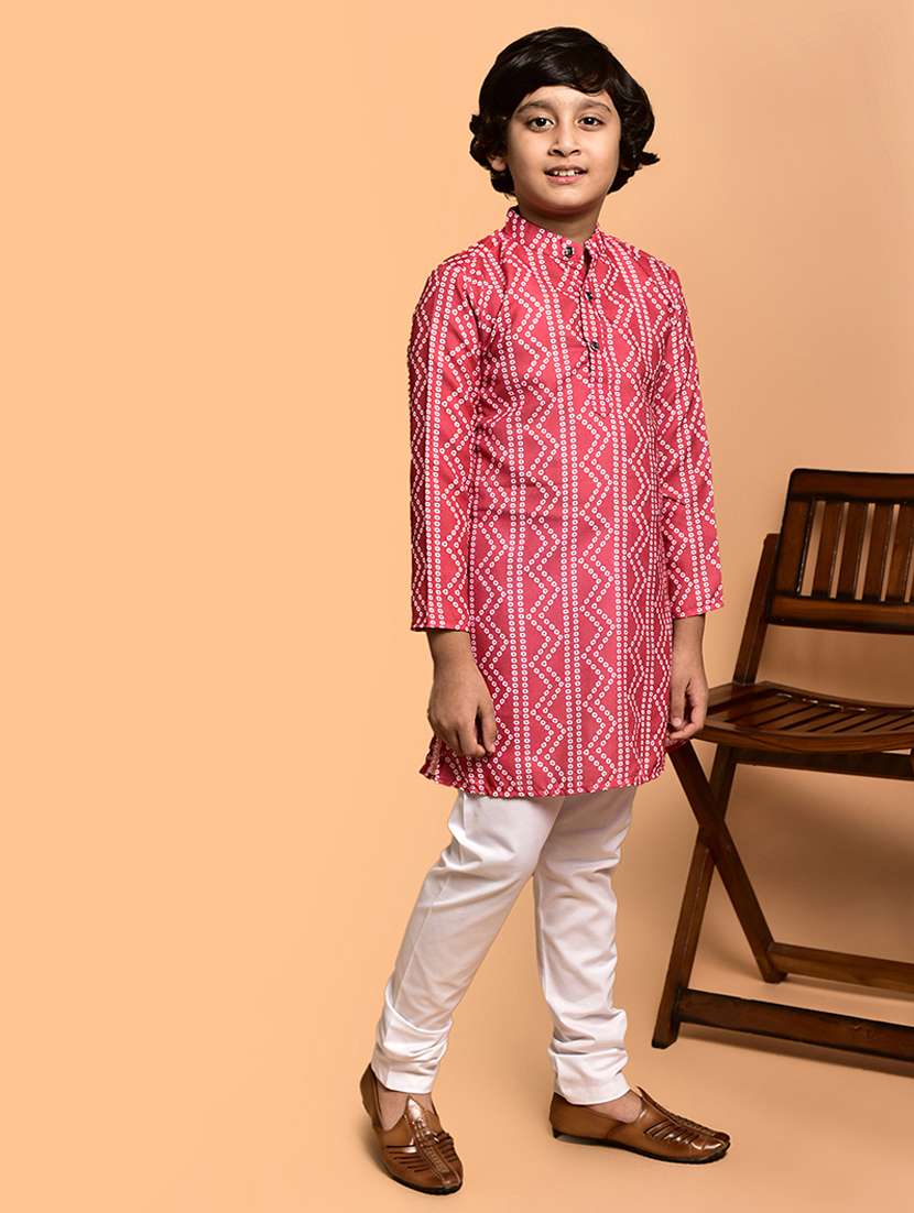boys printed mandarin neck kurta pyjama set - 21787221 -  Standard Image - 2