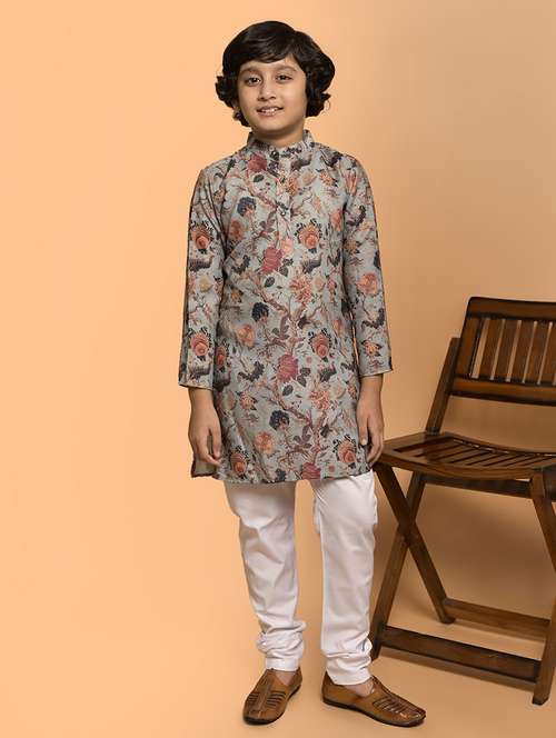 boys printed mandarin neck kurta pyjama set - 21787225 - Standard Image - 0