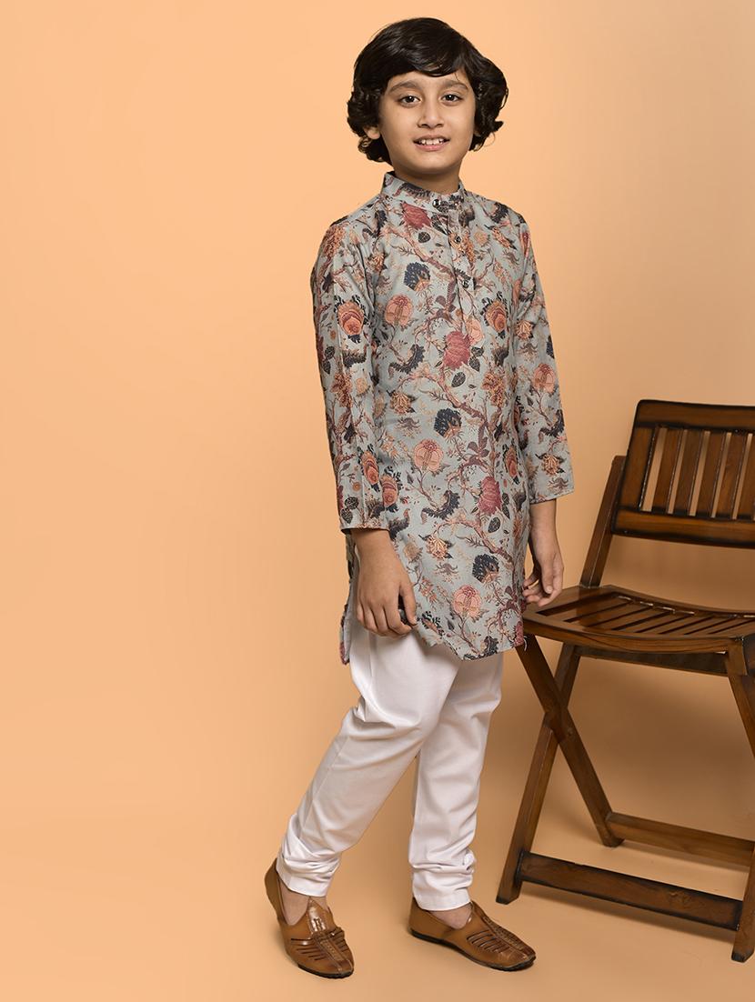boys printed mandarin neck kurta pyjama set - 21787225 - Standard Image - 2