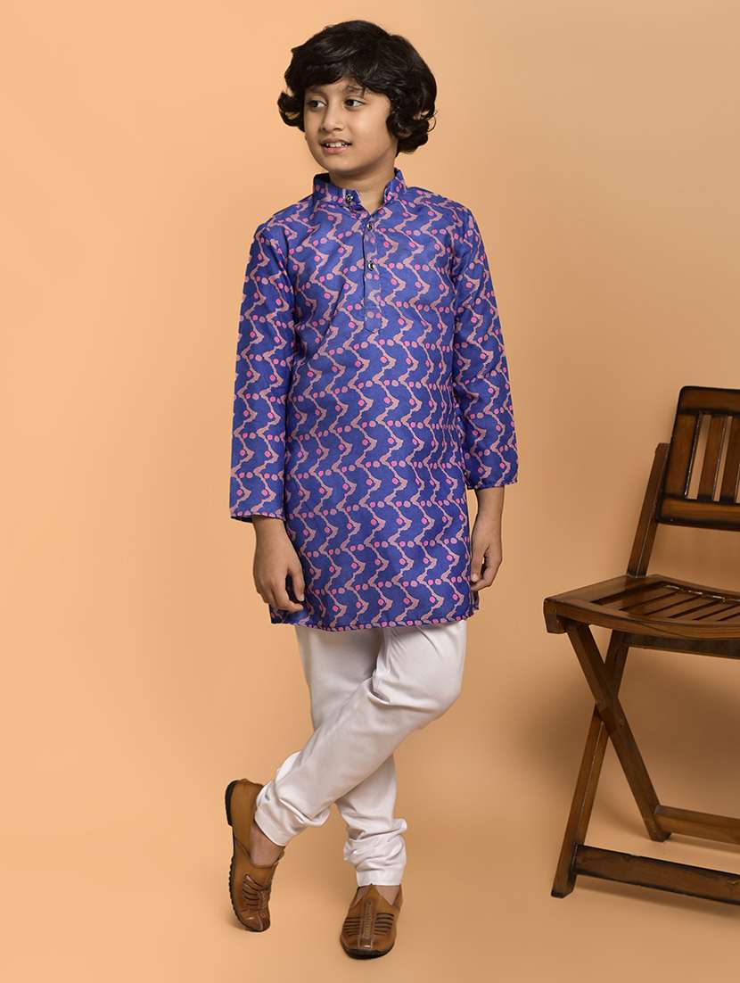 boys printed mandarin neck kurta pyjama set