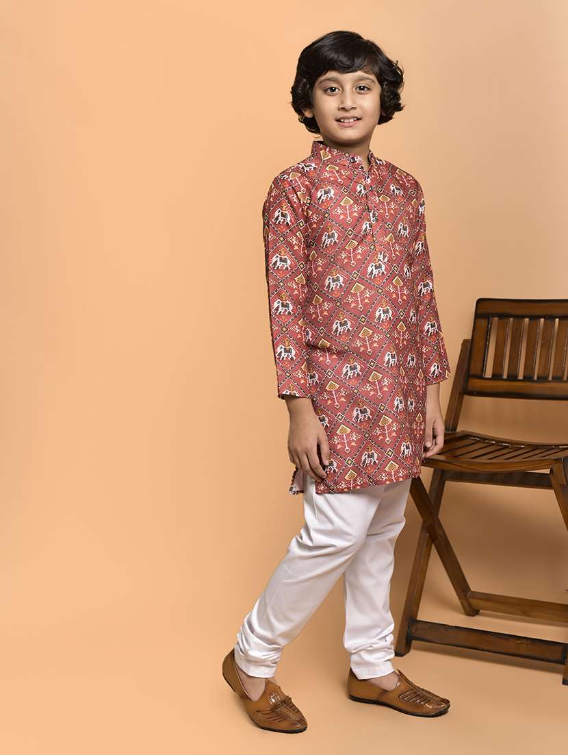 boys printed mandarin neck kurta pyjama set - 21787234 -  Standard Image - 2