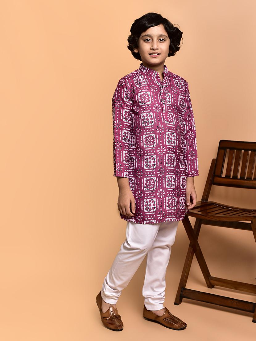 boys printed mandarin neck kurta pyjama set - 21787235 - Standard Image - 2