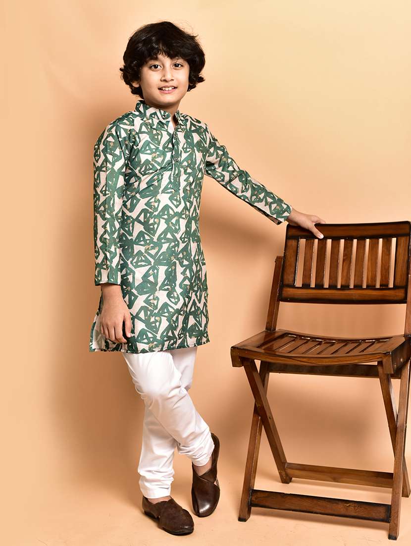 boys printed mandarin neck kurta pyjama set - 21787238 - Standard Image - 2