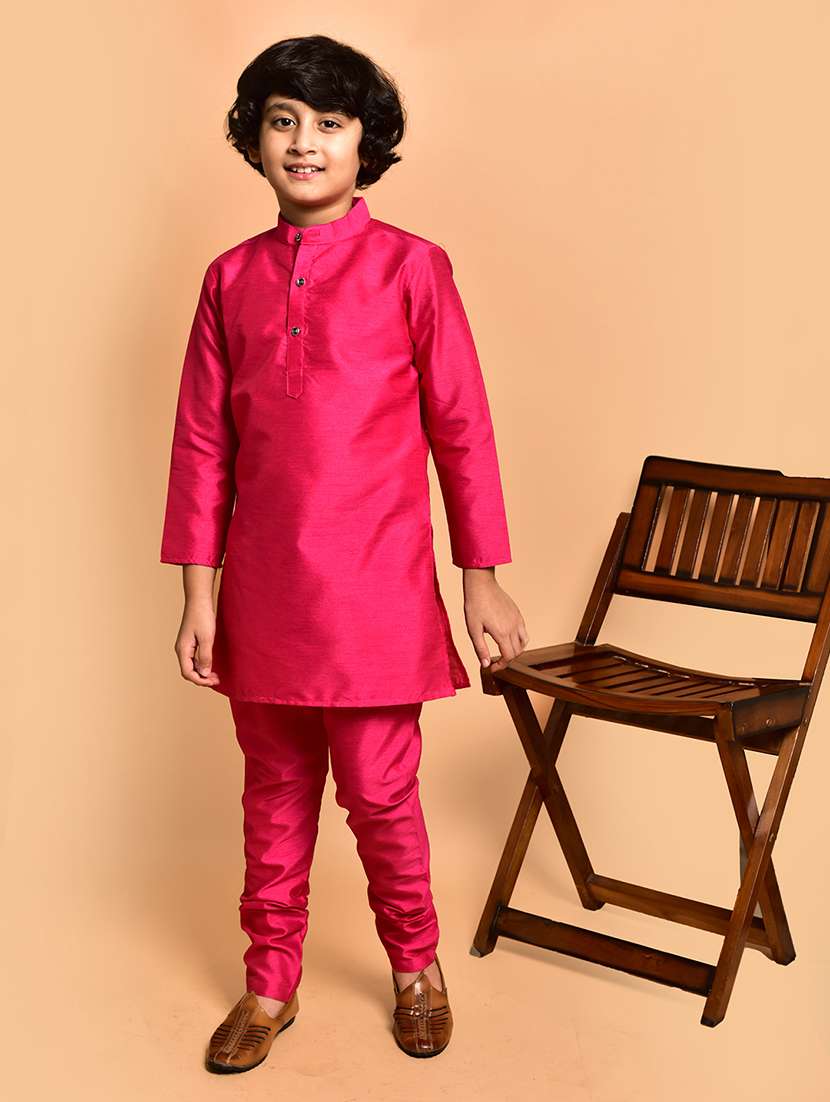 boys solid mandarin neck kurta pyjama set - 21787243 -  Standard Image - 2