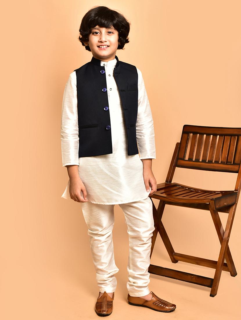 boys solid mandarin neck kurta pyjama ethnic jacket set - 21787258 - Standard Image - 2