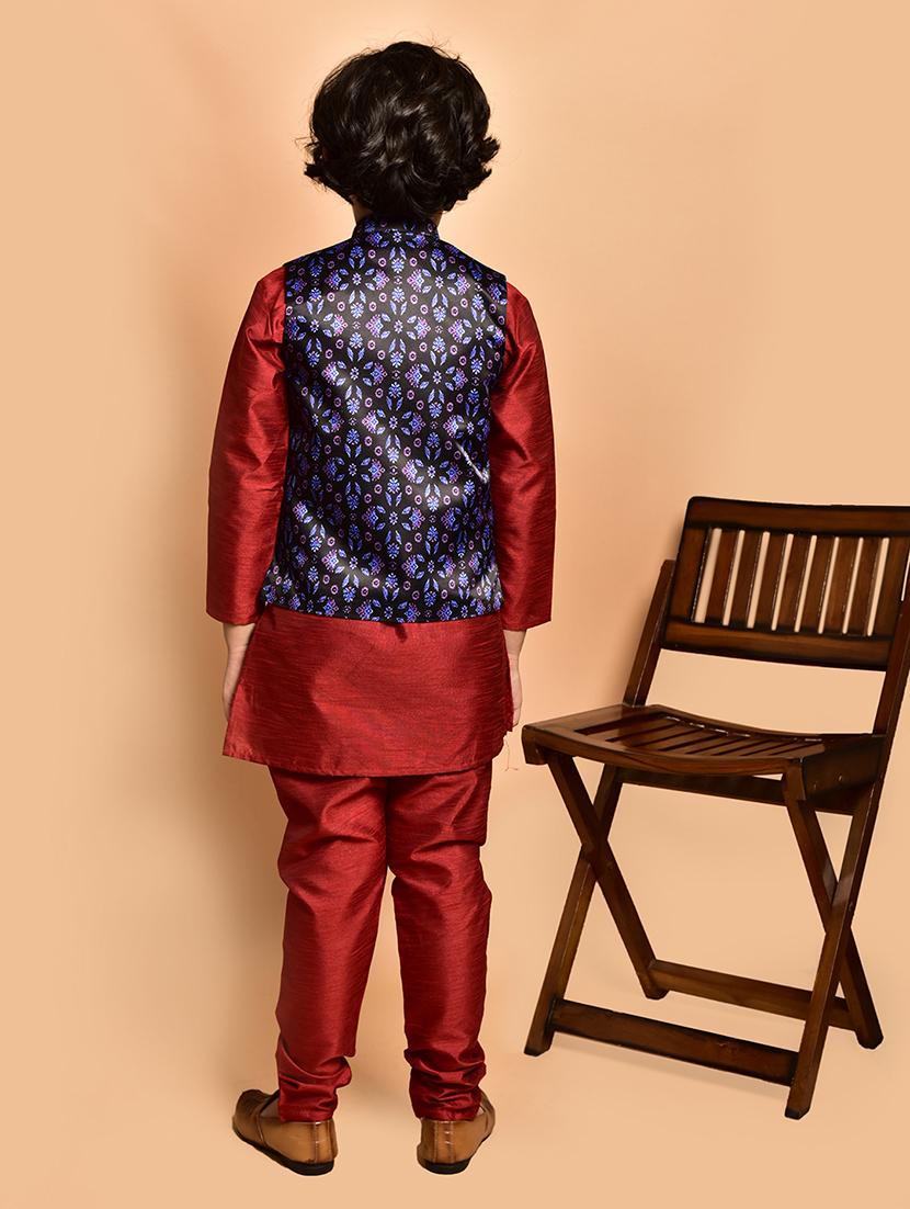 boys solid mandarin neck kurta pyjama ethnic jacket set - 21787264 - Standard Image - 2