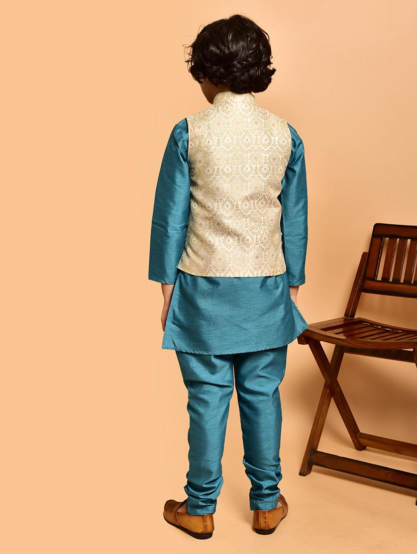 boys solid mandarin neck kurta pyjama ethnic jacket set - 21787270 - Standard Image - 2