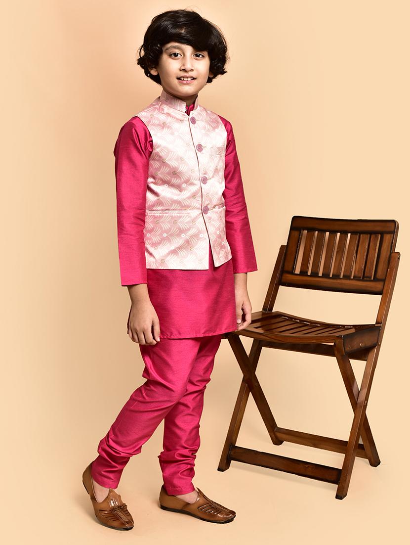 boys solid mandarin neck kurta pyjama ethnic jacket set - 21787272 - Standard Image - 2