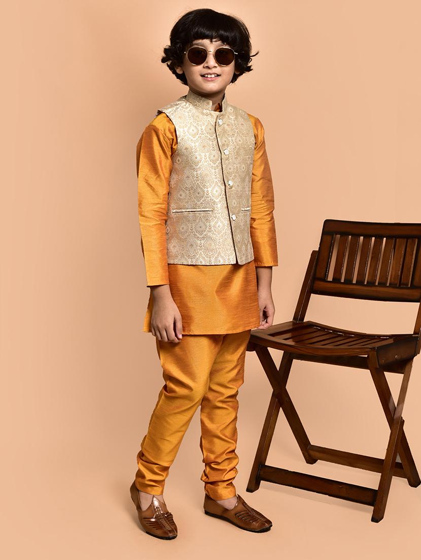 boys solid mandarin neck kurta pyjama ethnic jacket set - 21787279 - Standard Image - 2