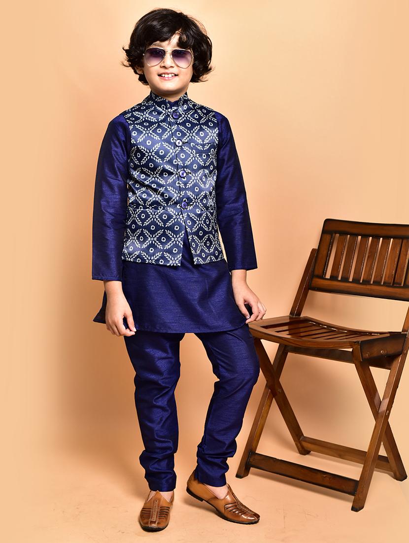boys solid mandarin neck kurta pyjama ethnic jacket set - 21787297 - Standard Image - 2