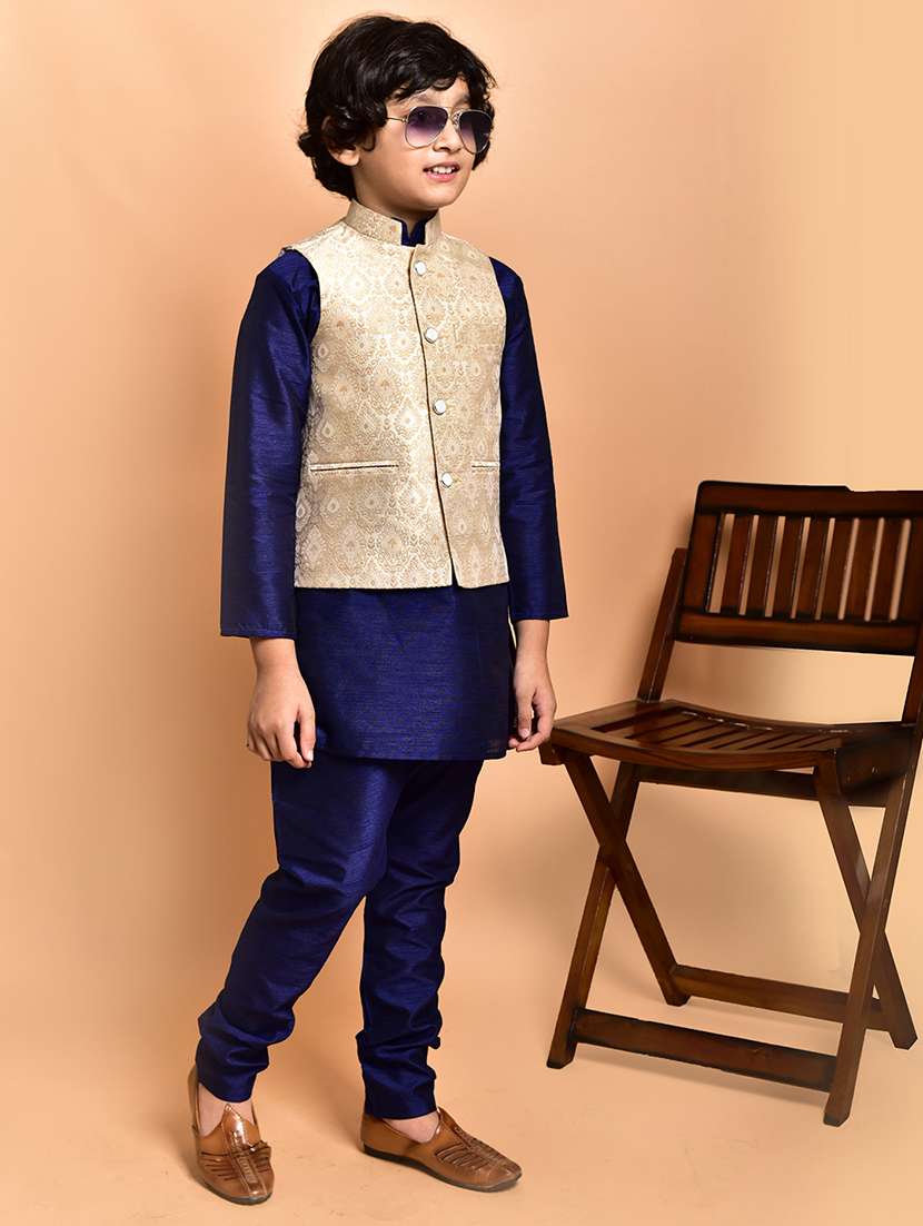boys solid mandarin neck kurta pyjama ethnic jacket set - 21787298 - Standard Image - 2