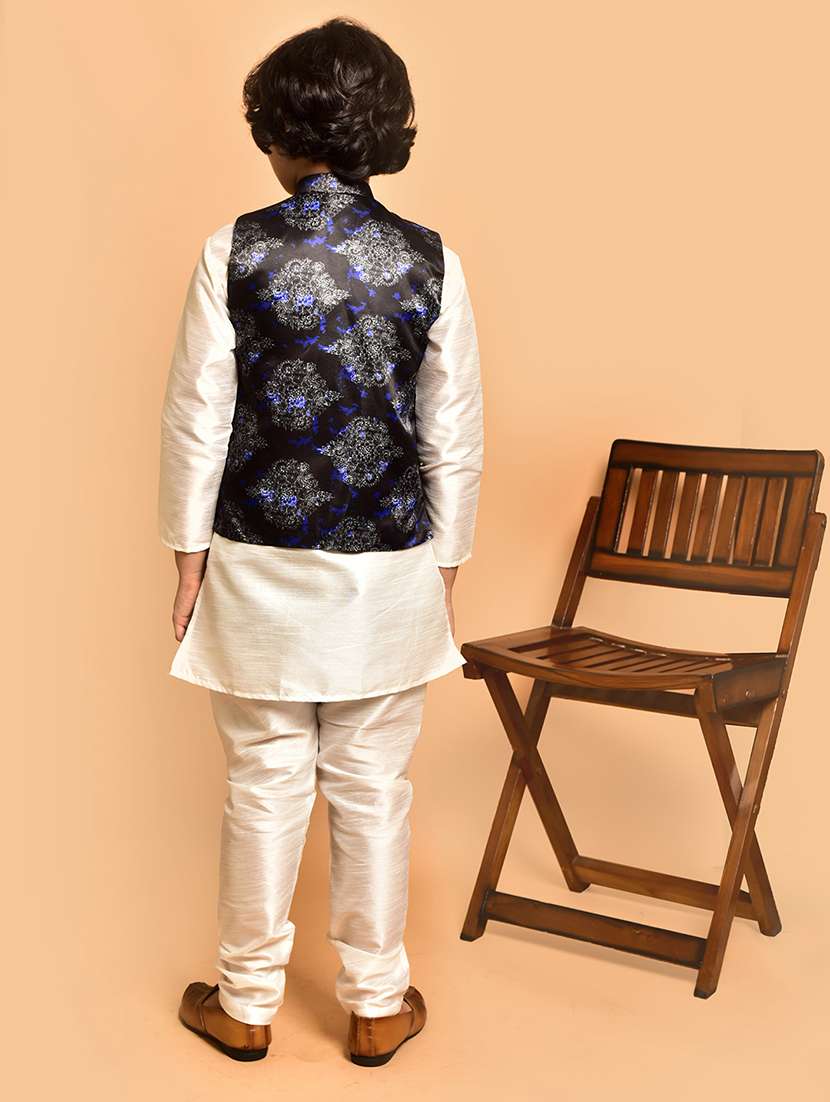 boys solid mandarin neck kurta pyjama ethnic jacket set - 21787307 -  Standard Image - 2
