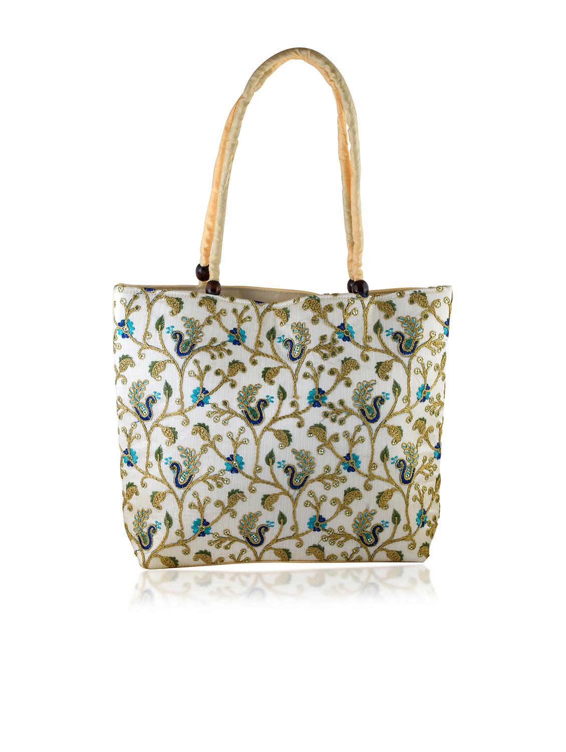 women off white embroidered handbag