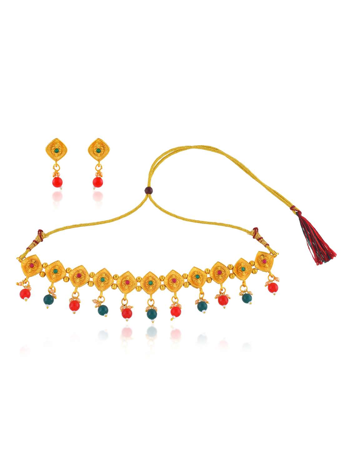 brass gold traditional necklace set wedding bridal for women - 21788860 -  Standard Image - 2