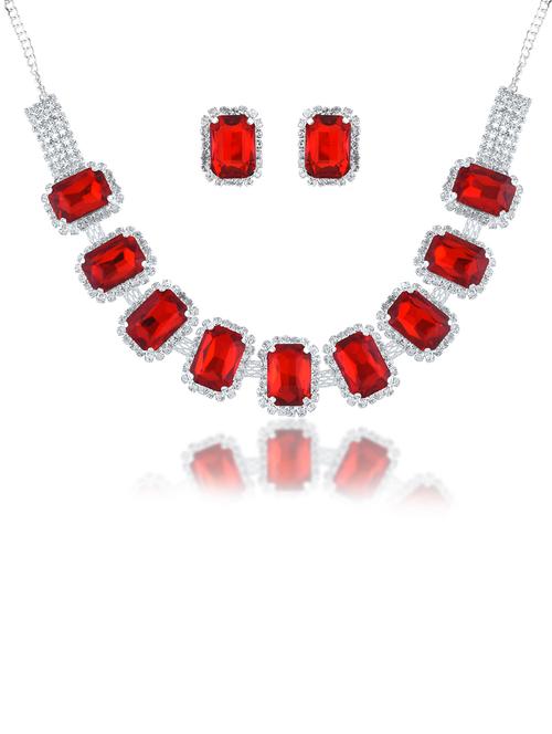 brass imitation ruby diamond necklace set women - 21788861 - Standard Image - 0