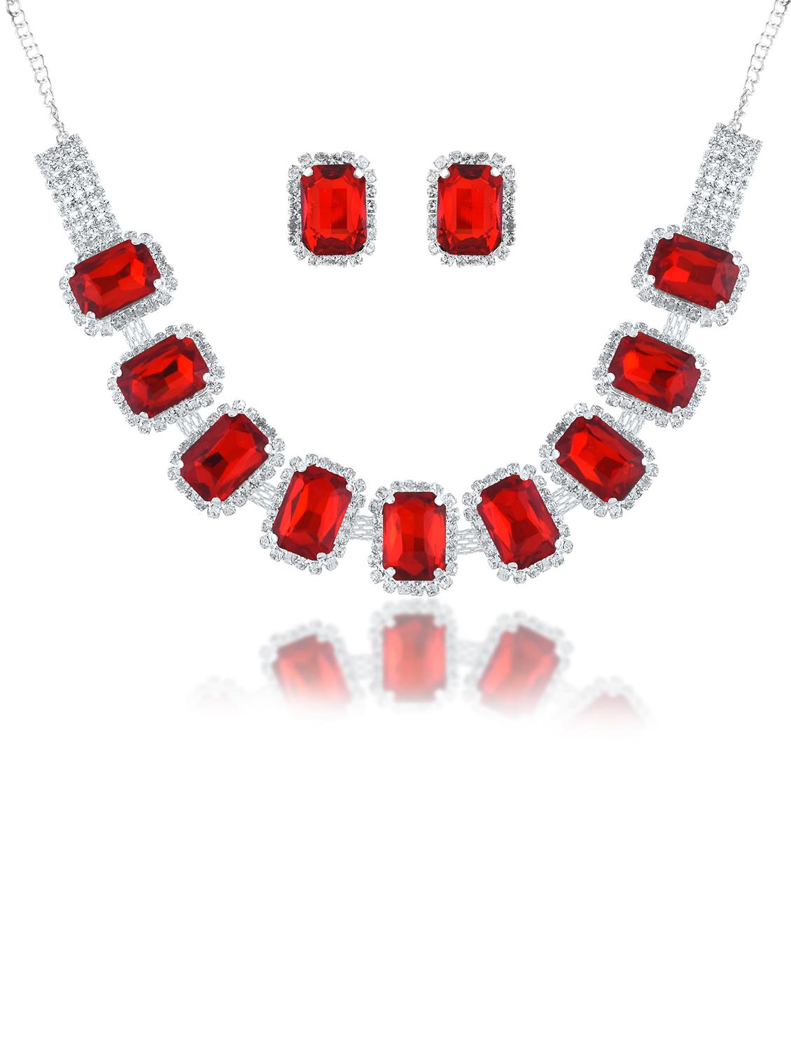 brass imitation ruby diamond necklace set women - 21788861 - Zoom Image - 0