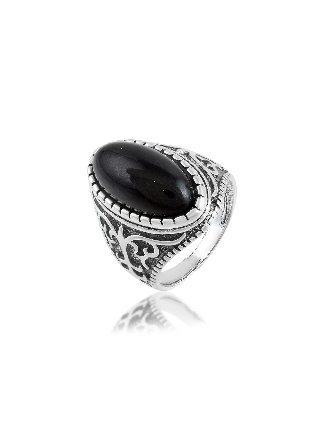 silver black stone detailed brass finger ring - 21788866 - Standard Image - 2
