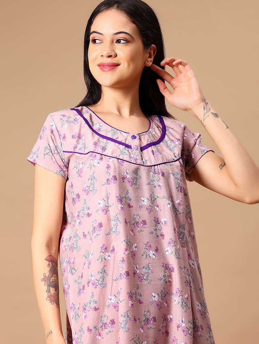 women floral print short sleeve nighty - 21789469 -  Standard Image - 2
