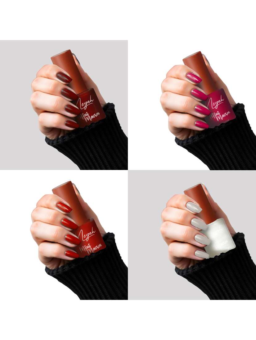 4pcs mini macron nail polish- 6 ml- 144 chestnut- 154 ocean- 106 red lake- 131 flamingo - 21789838 -  Standard Image - 2