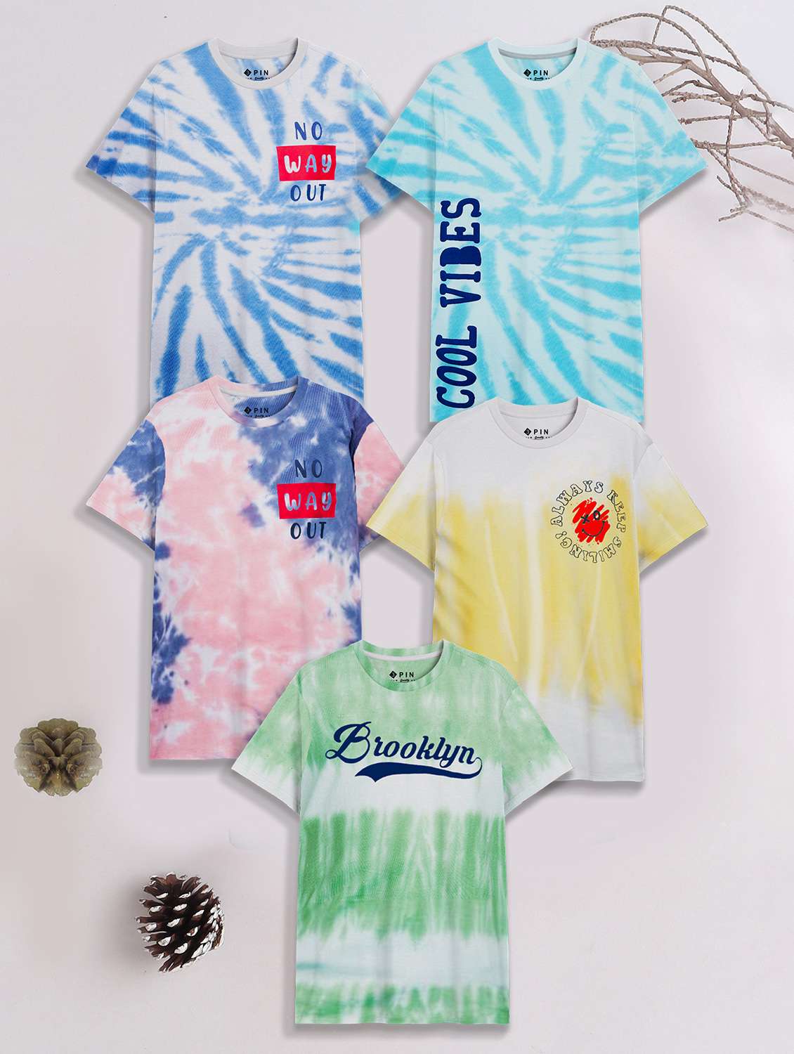 kids pack of 5 tie & dye t-shirts