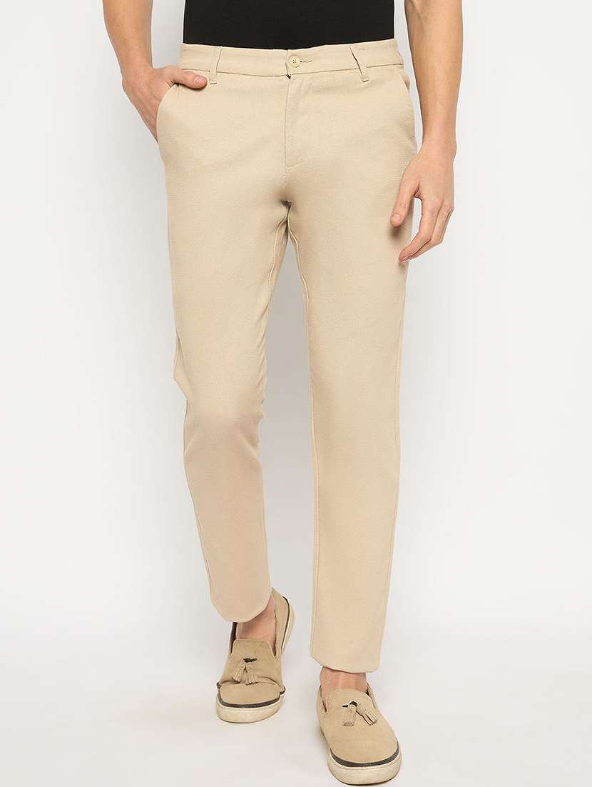 men solid mid rise casual chinos