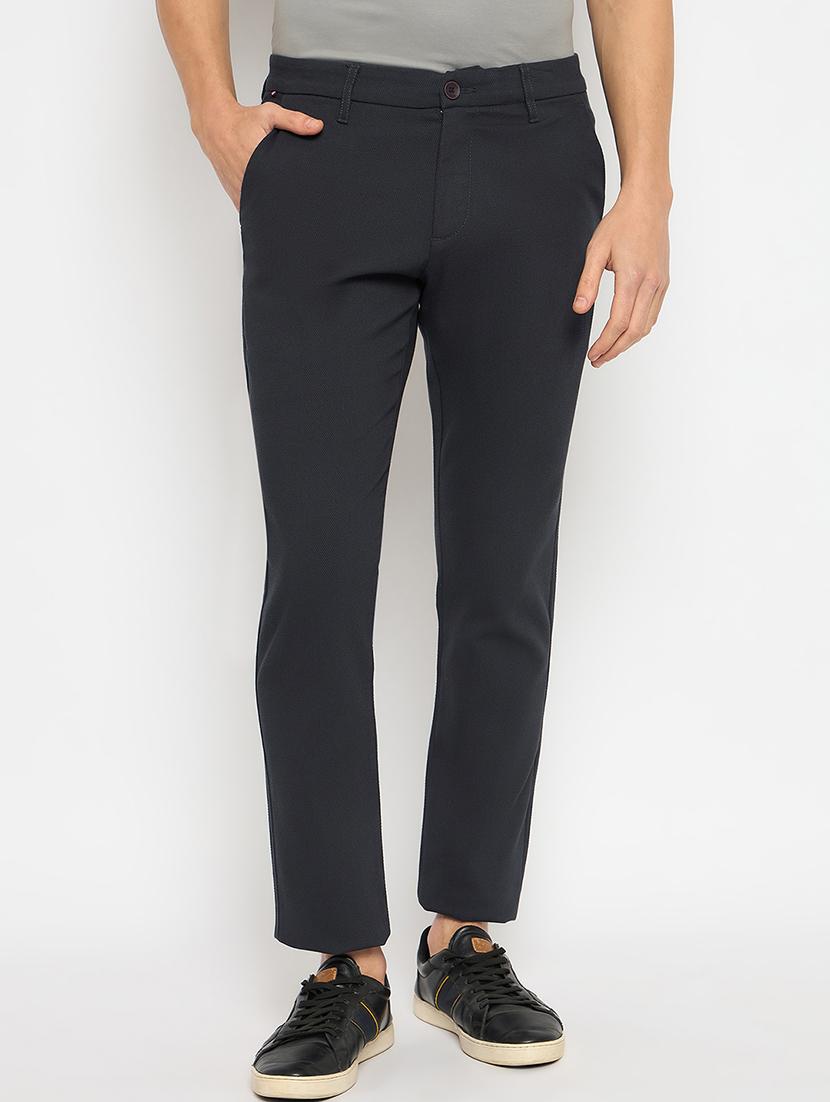 men solid mid rise casual chinos