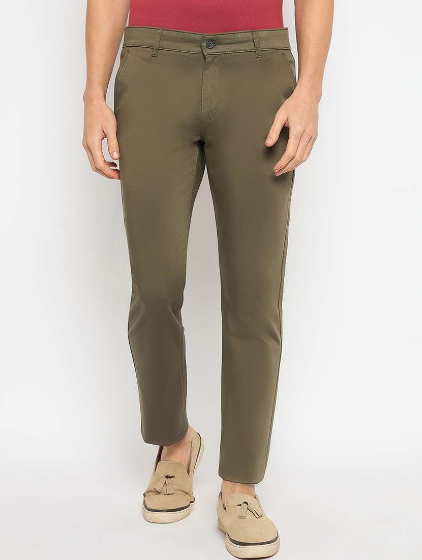 men solid mid rise casual chinos